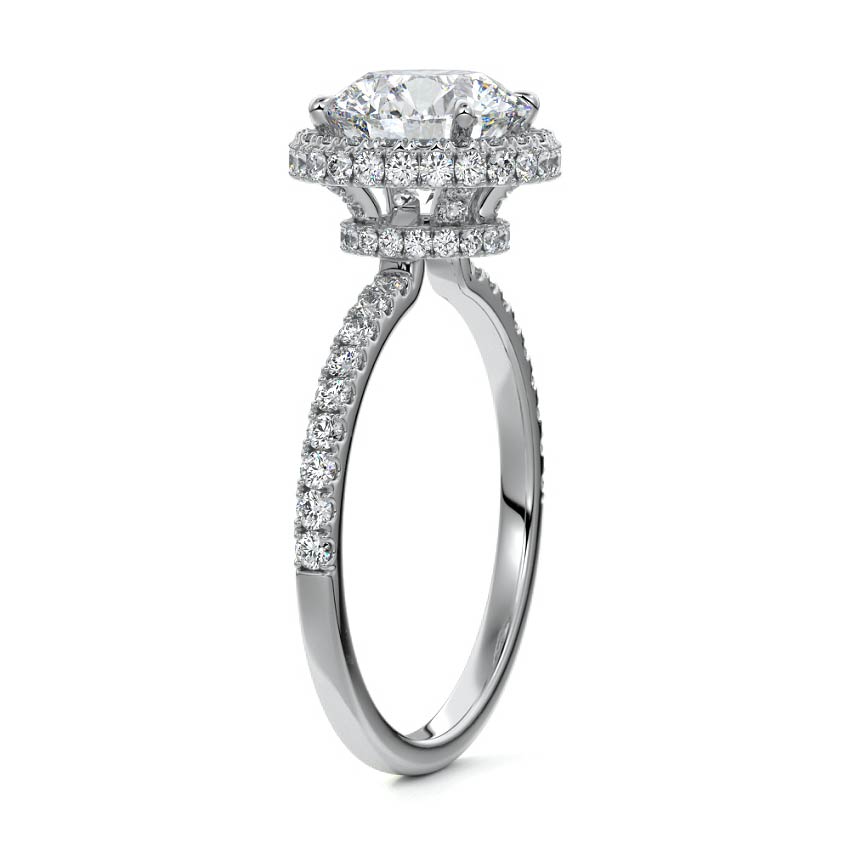 White gold Round Diamond Double Halo Engagement Ring with Pave Band