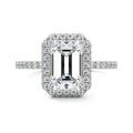 White gold Emerald Diamond Double Halo Engagement Ring with Pave Band