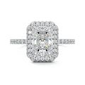 Silver Radiant Diamond Double Halo Engagement Ring with Pave Band