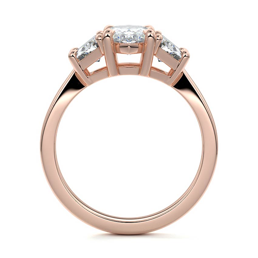 Rose gold Three-Stone Marquise Diamond Ring with Step-Cut Side Stones