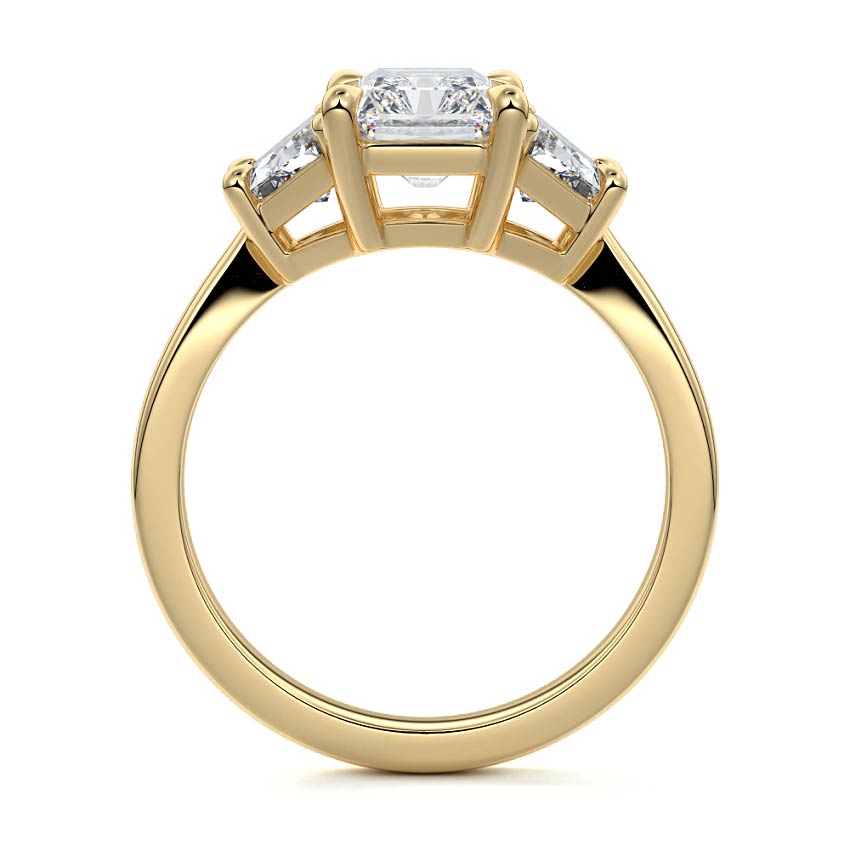 Yellow gold Three-Stone Radiant Diamond Ring with Step-Cut Side Stones