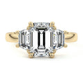 Yellow gold Three-Stone Emerald Diamond Ring with Step-Cut Side Stones