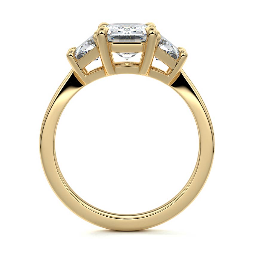 Yellow gold Three-Stone Emerald Diamond Ring with Step-Cut Side Stones