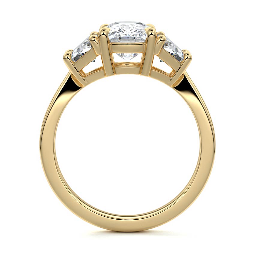 Yellow gold Three-Stone Cushion Diamond Ring with Step-Cut Side Stones