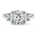 White gold Three-Stone Cushion Diamond Ring with Step-Cut Side Stones