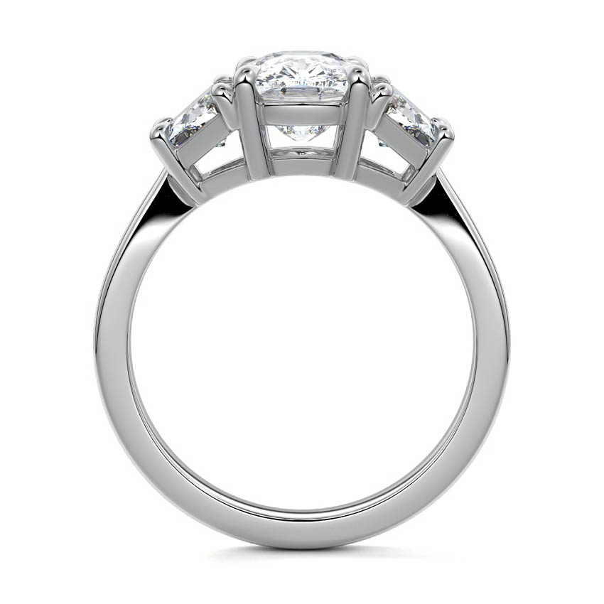 White gold Three-Stone Cushion Diamond Ring with Step-Cut Side Stones