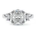 Silver Three-Stone Oval Diamond Ring with Step-Cut Side Stones