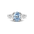 Silver Three-Stone Fancy Blue Oval Cut Diamond Ring with Step-Cut Side Stones