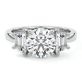 Platinum Three-Stone Round Diamond Ring with Step-Cut Side Stones