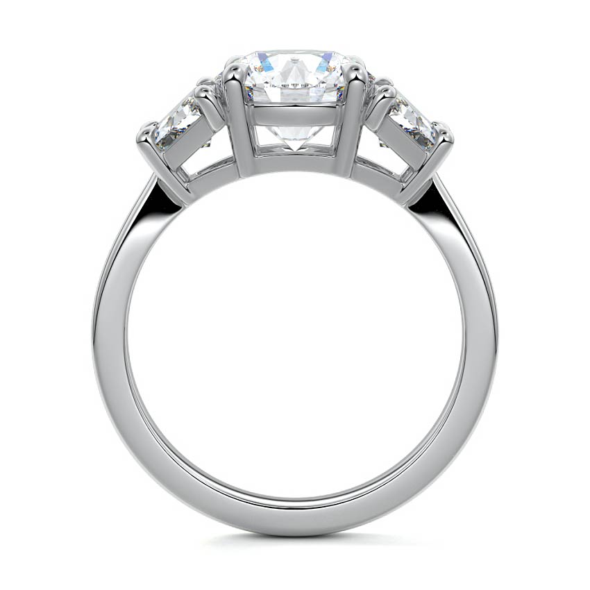 Platinum Three-Stone Round Diamond Ring with Step-Cut Side Stones
