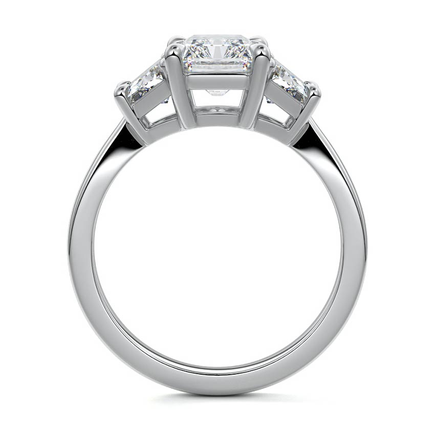 Platinum Three-Stone Radiant Diamond Ring with Step-Cut Side Stones