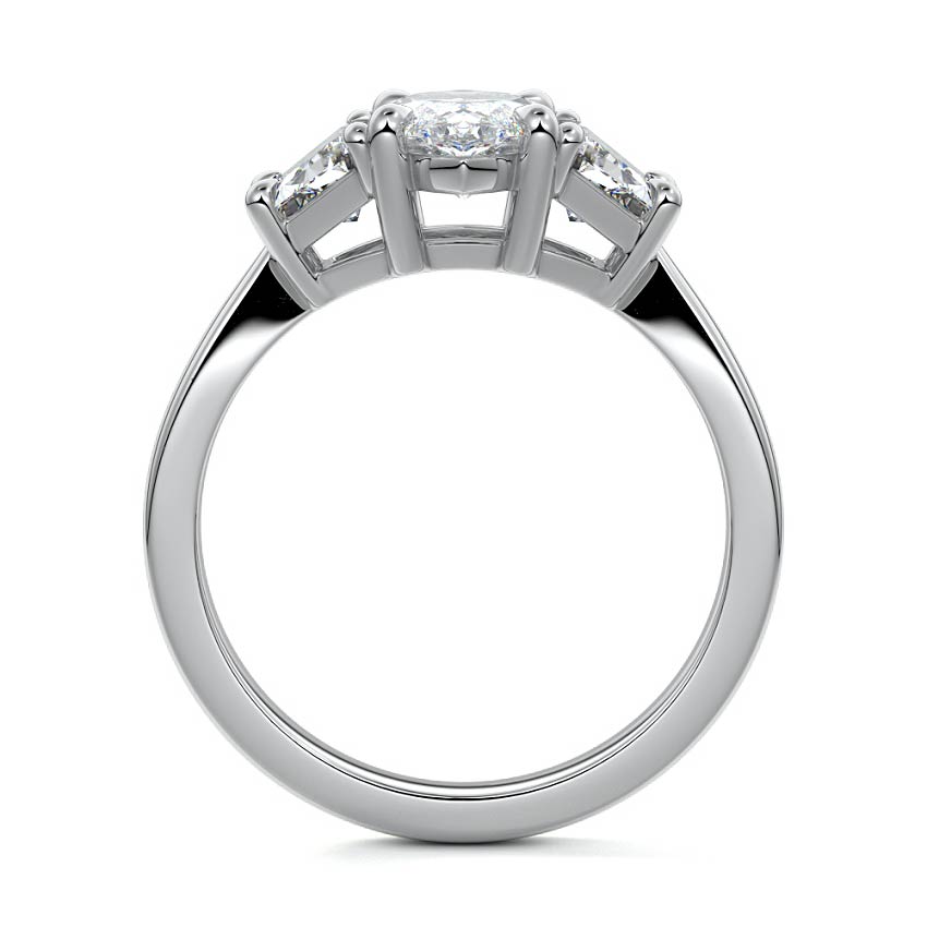 Platinum Three-Stone Marquise Diamond Ring with Step-Cut Side Stones