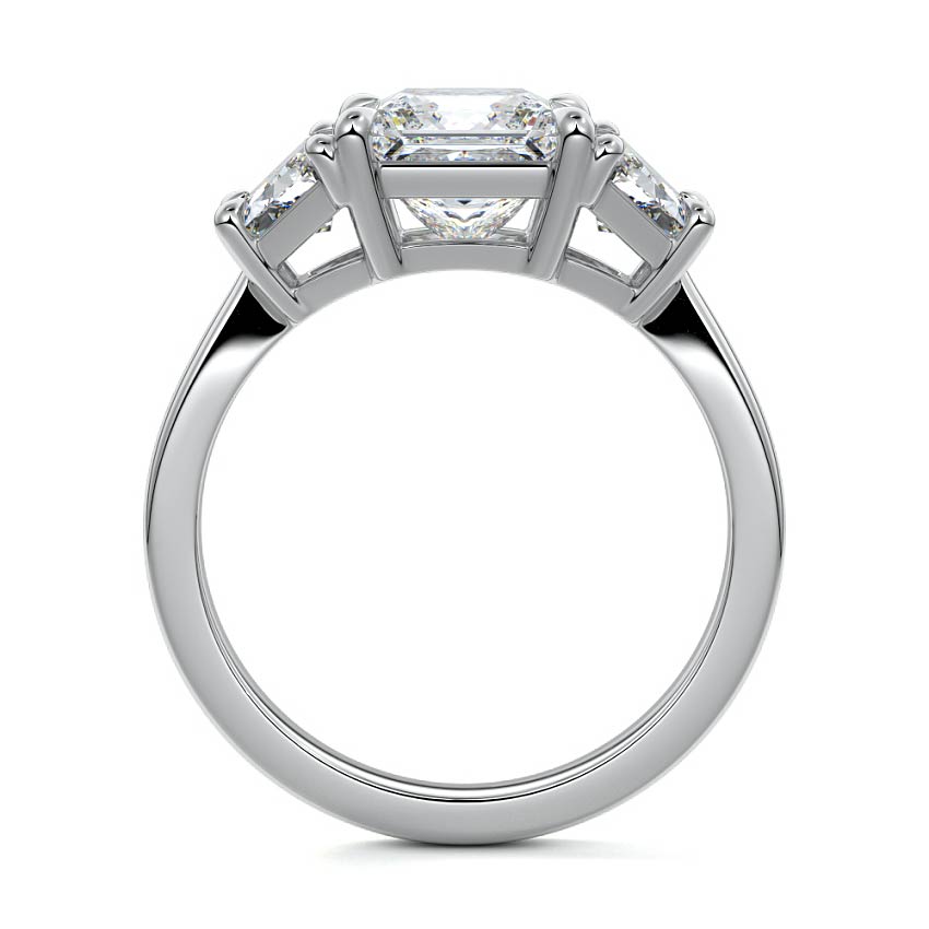 Platinum Three-Stone Princess Diamond Ring with Step-Cut Side Stones