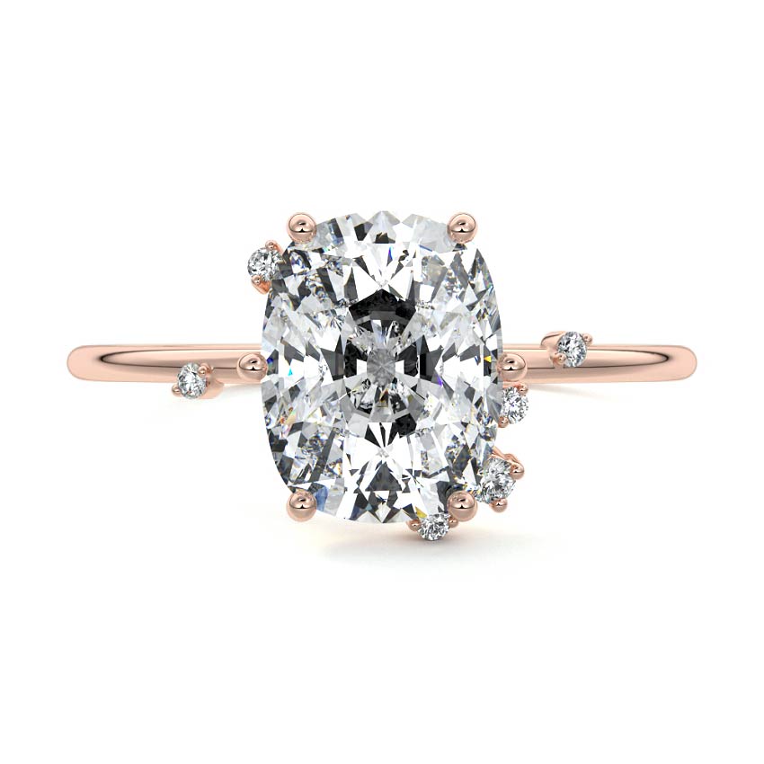 Rose gold Cushion Diamond Side Stone Engagement Ring