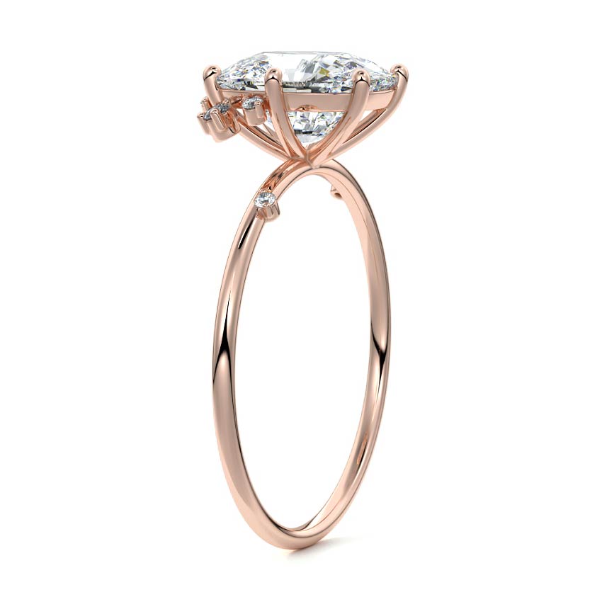 Rose gold Cushion Diamond Side Stone Engagement Ring