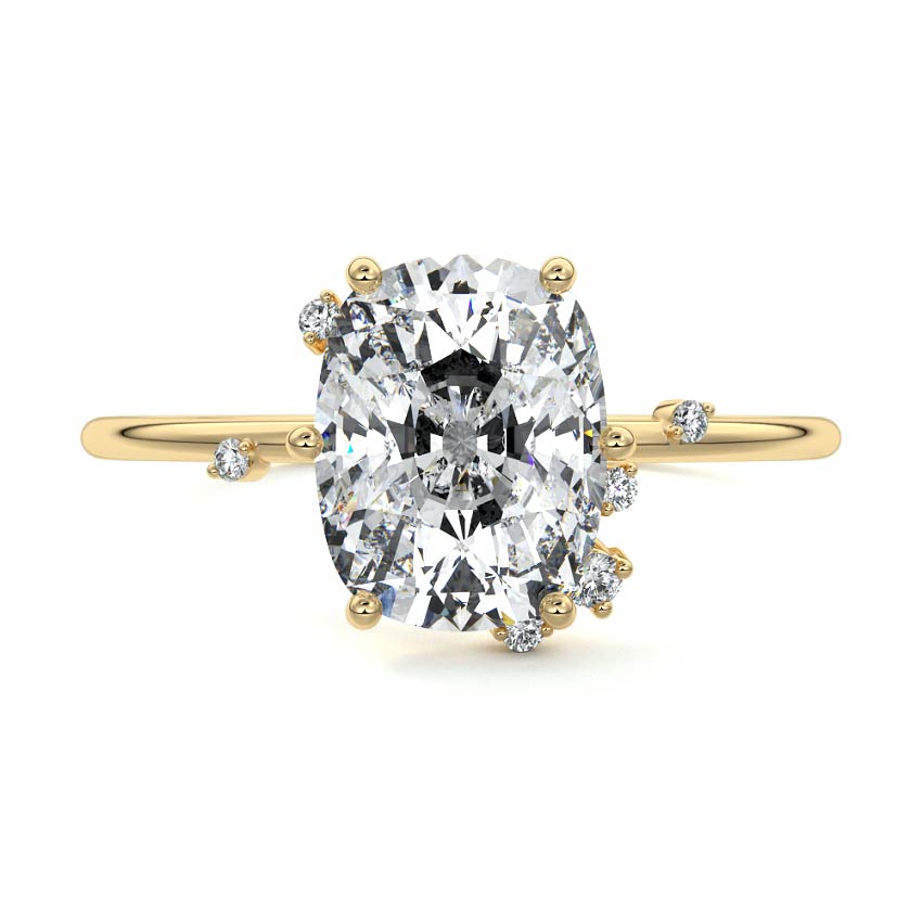 Yellow gold Cushion Diamond Side Stone Engagement Ring