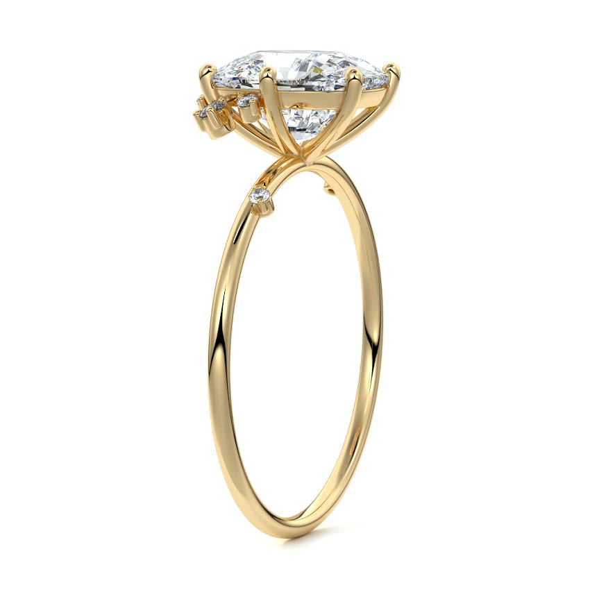 Yellow gold Cushion Diamond Side Stone Engagement Ring