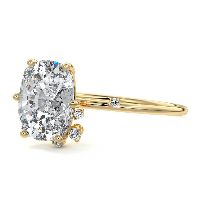 Yellow gold Cushion Diamond Side Stone Engagement Ring