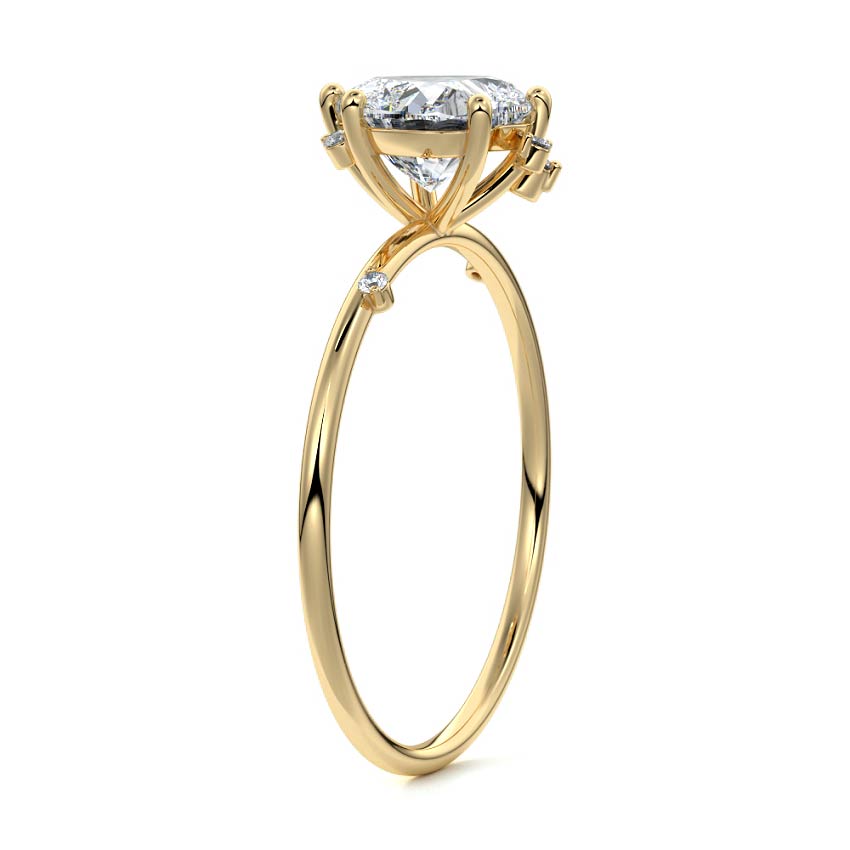 Yellow gold Heart Diamond Side Stone Engagement Ring