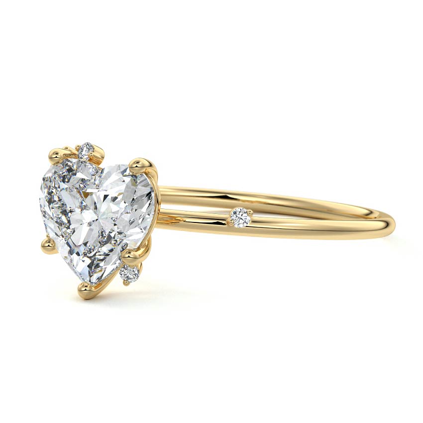 Yellow gold Heart Diamond Side Stone Engagement Ring