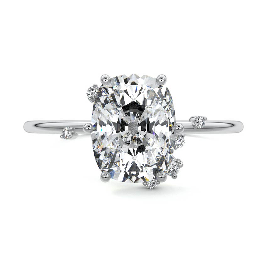 Silver Cushion Diamond Side Stone Engagement Ring