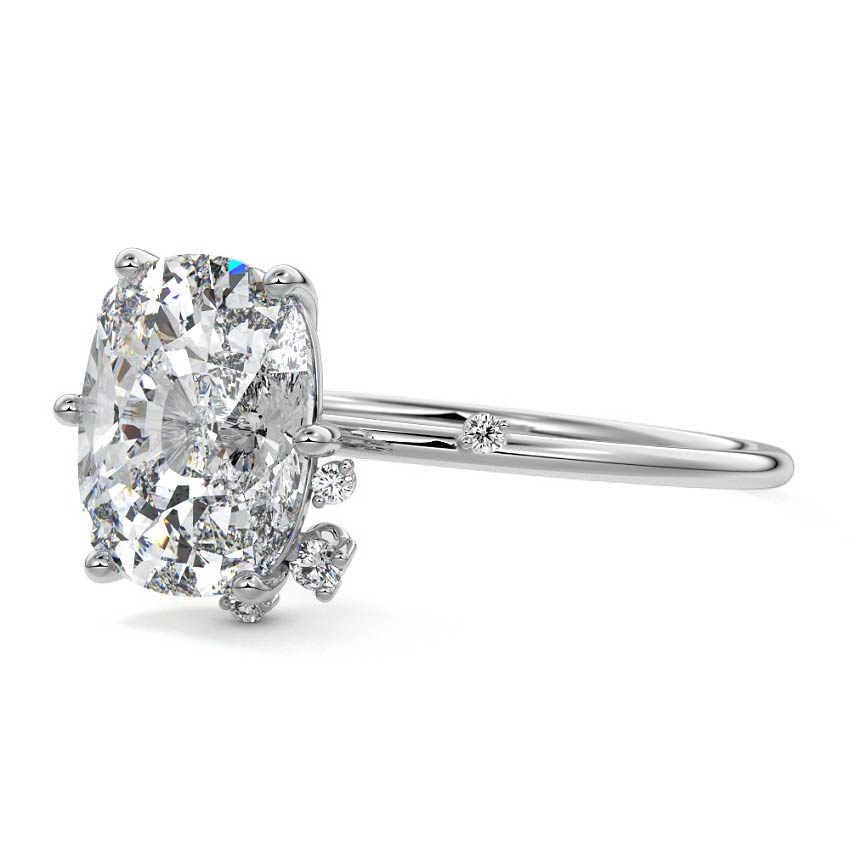 Silver Cushion Diamond Side Stone Engagement Ring