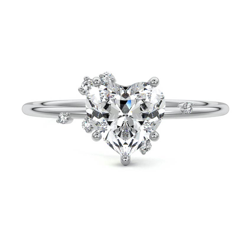 Platinum Heart Diamond Side Stone Engagement Ring