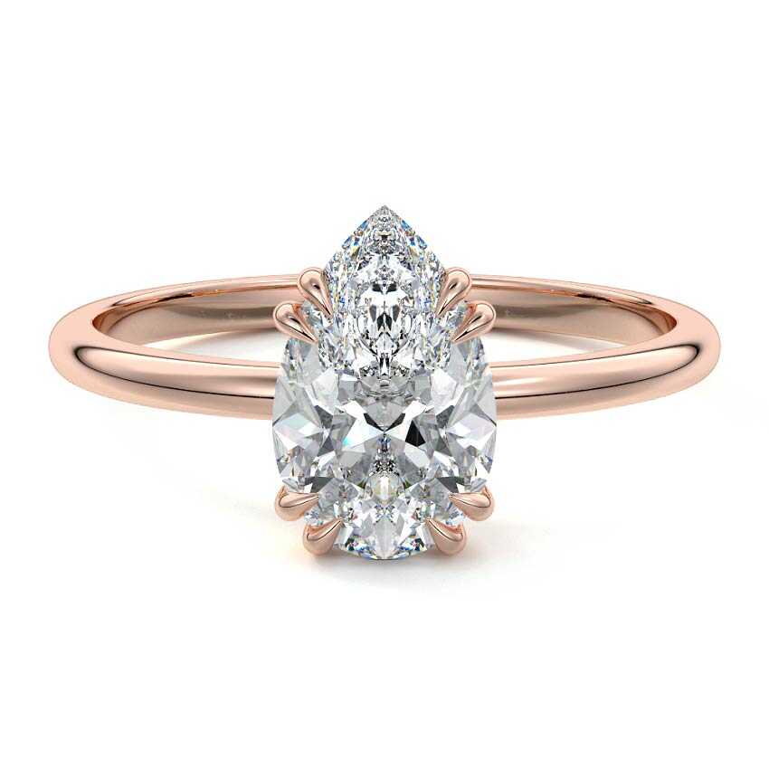 Rose gold Pear Diamond Solitaire Engagement Ring with Classic Basket Setting