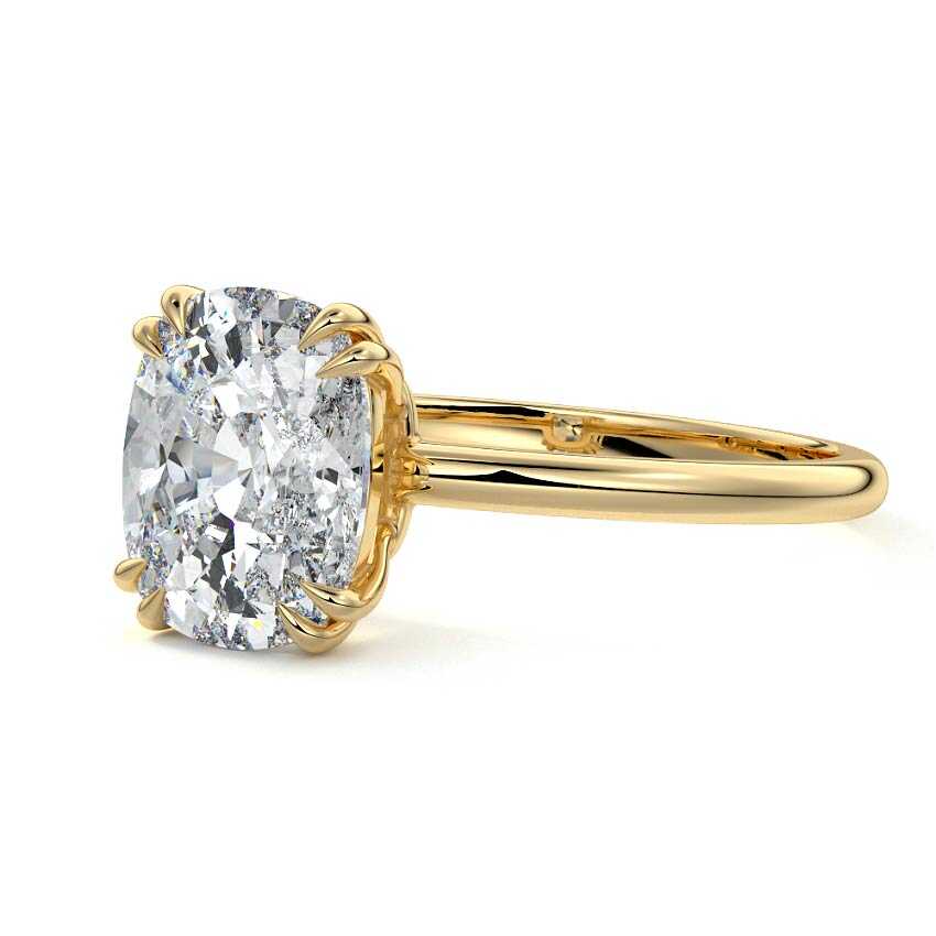 Yellow gold Cushion Diamond Solitaire Engagement Ring with Classic Basket Setting