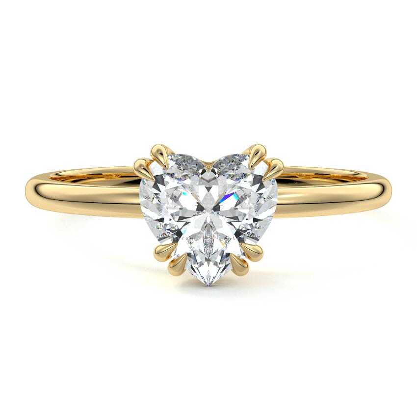 Yellow gold Heart Diamond Solitaire Engagement Ring with Classic Basket Setting