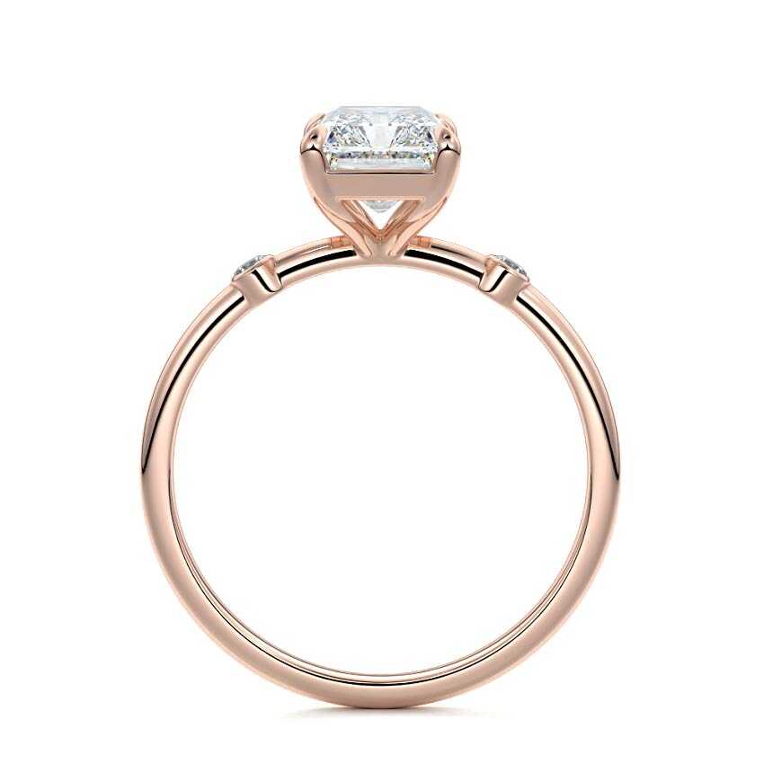 Rose gold Radiant Diamond Side Stone Ring with Round Accents