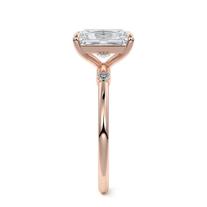 Rose gold Radiant Diamond Side Stone Ring with Round Accents