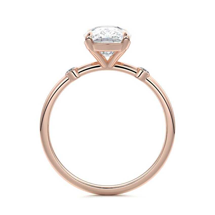 Rose gold Cushion Diamond Side Stone Ring with Round Accents