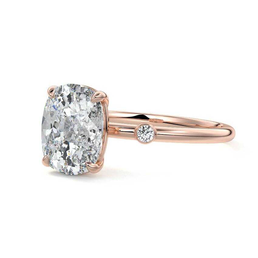 Rose gold Cushion Diamond Side Stone Ring with Round Accents