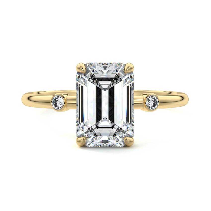 Yellow gold Emerald Diamond Side Stone Ring with Round Accents