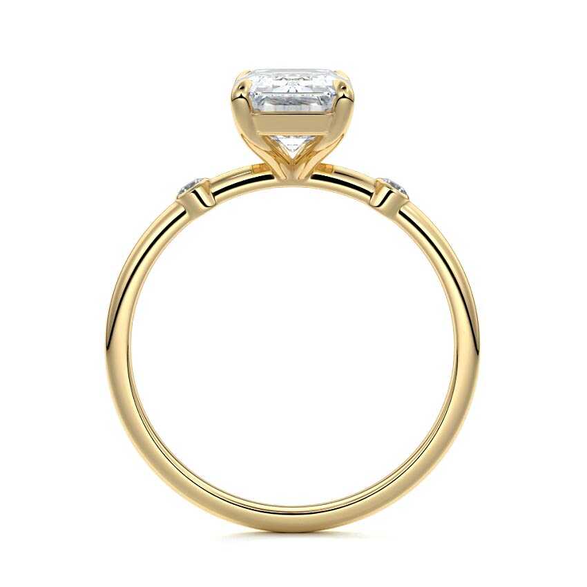 Yellow gold Emerald Diamond Side Stone Ring with Round Accents