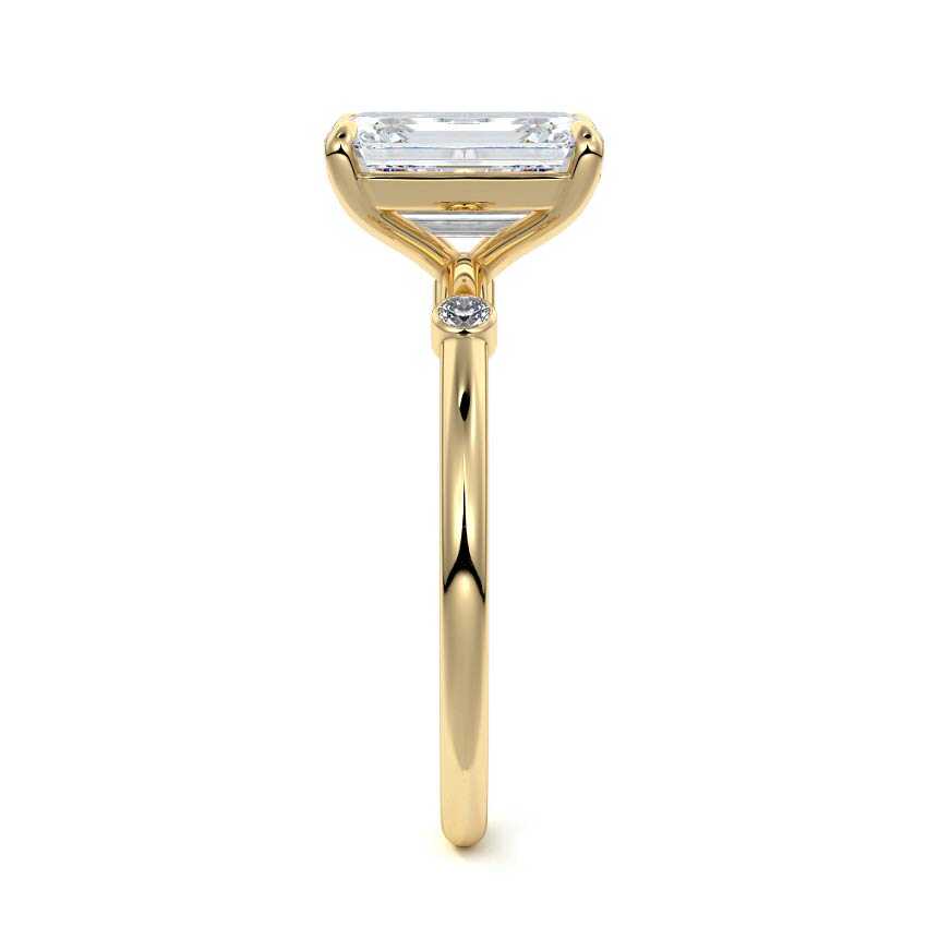 Yellow gold Emerald Diamond Side Stone Ring with Round Accents