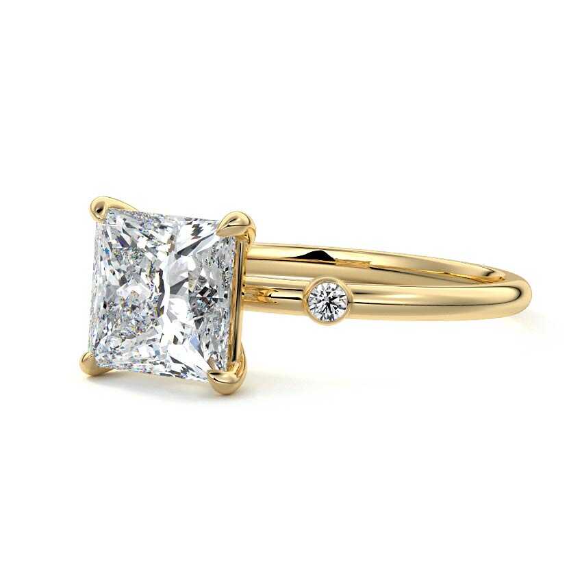 Yellow gold Princess Diamond Side Stone Ring with Round Accents