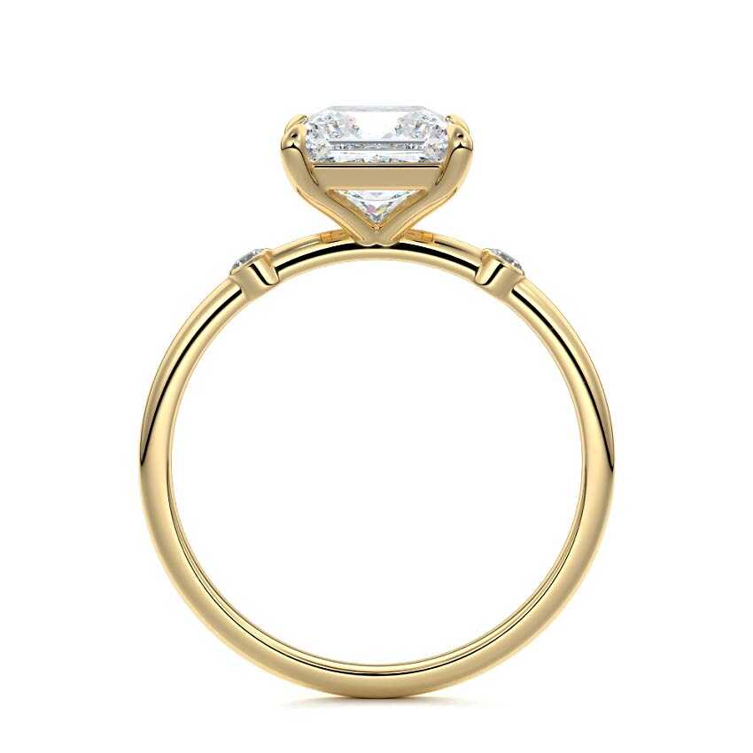 Yellow gold Princess Diamond Side Stone Ring with Round Accents