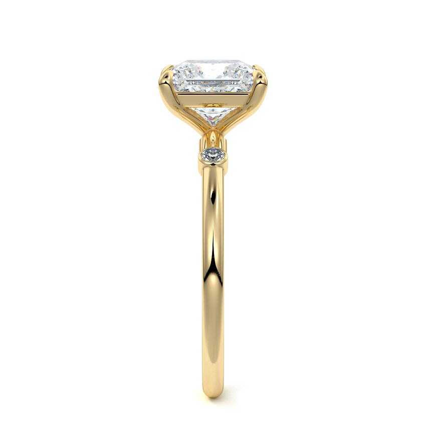 Yellow gold Princess Diamond Side Stone Ring with Round Accents