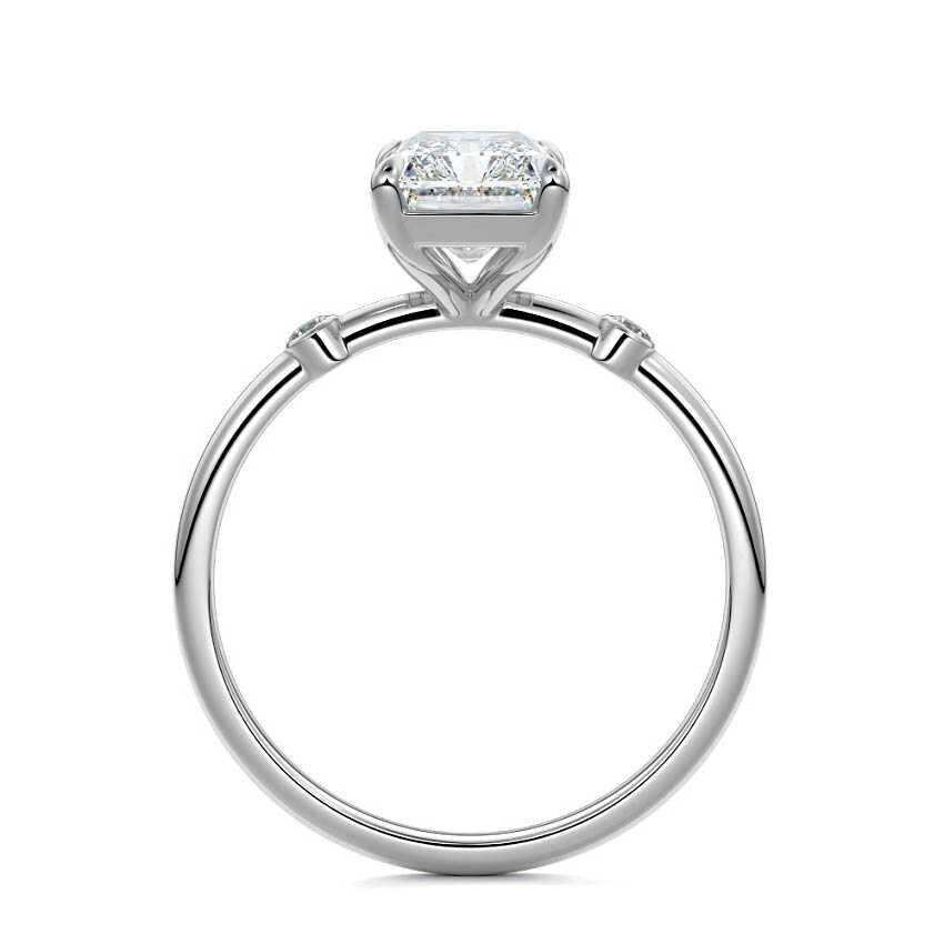 White gold Radiant Diamond Side Stone Ring with Round Accents