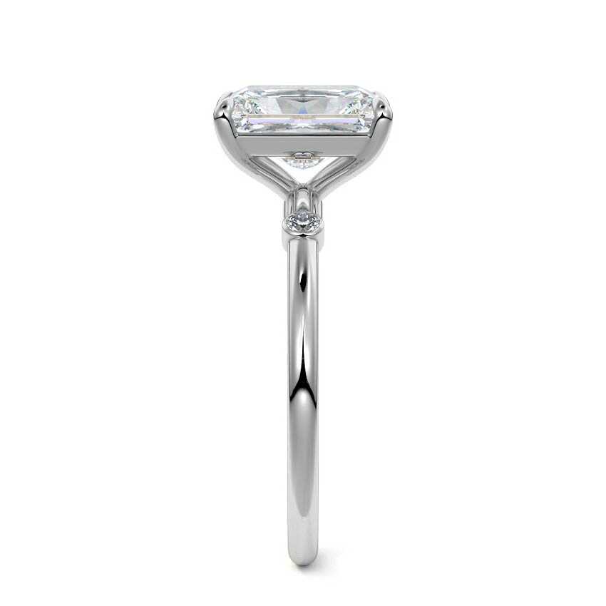 White gold Radiant Diamond Side Stone Ring with Round Accents