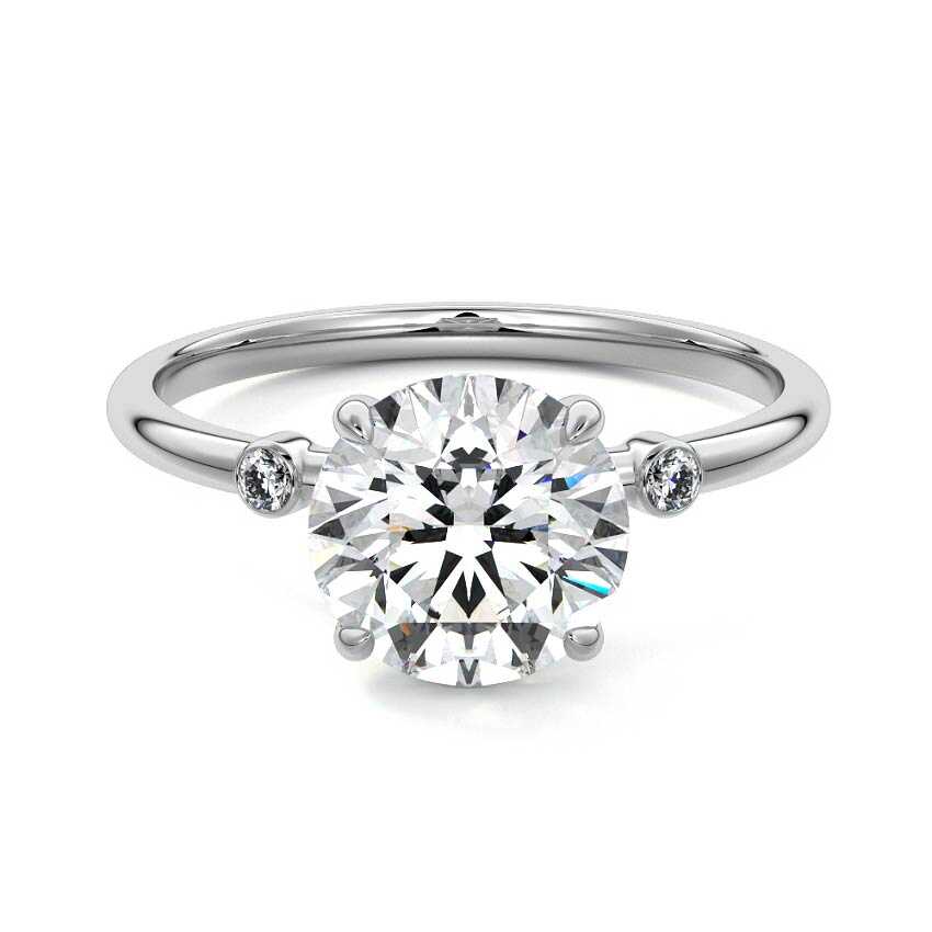 Silver Round Diamond Side Stone Ring with Round Accents