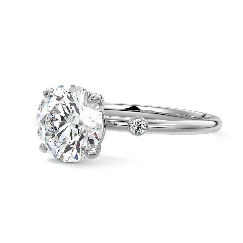 Silver Round Diamond Side Stone Ring with Round Accents