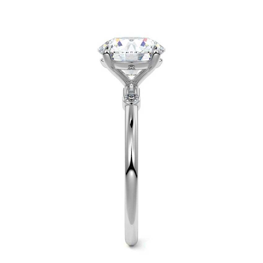 Silver Round Diamond Side Stone Ring with Round Accents