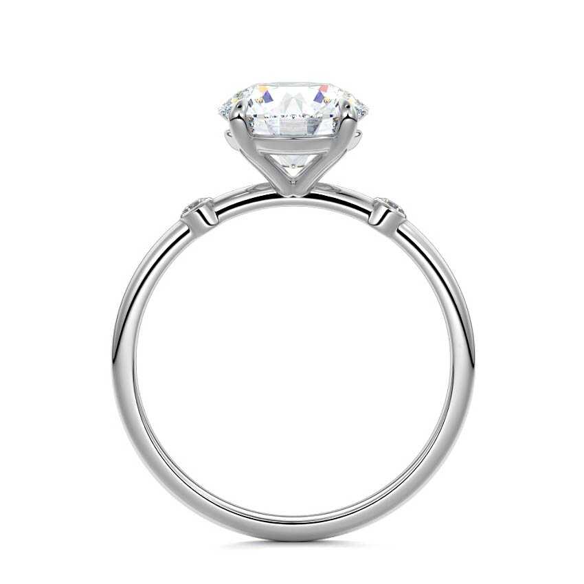 Silver Round Diamond Side Stone Ring with Round Accents
