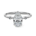 Silver Pear Diamond Side Stone Ring with Round Accents
