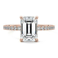 Rose gold Emerald Diamond Hidden Halo Engagement Ring with Pavé Band