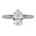 Silver Pear Diamond Hidden Halo Engagement Ring with Pavé Band