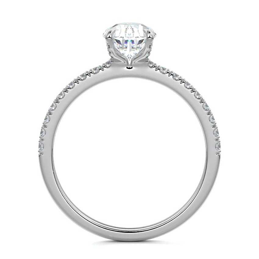 Silver Pear Diamond Hidden Halo Engagement Ring with Pavé Band